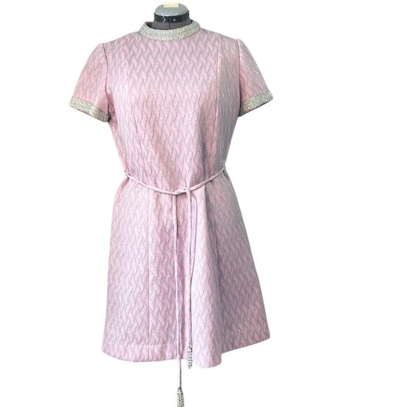 Women’s Vintage MCM pink silver short sleeve midi party dress size medium - Picture 1 of 8